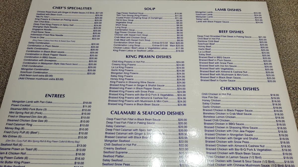 Menu, House of Lowe