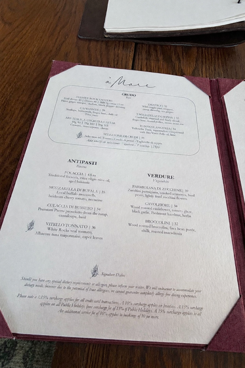Menu, a’Mare