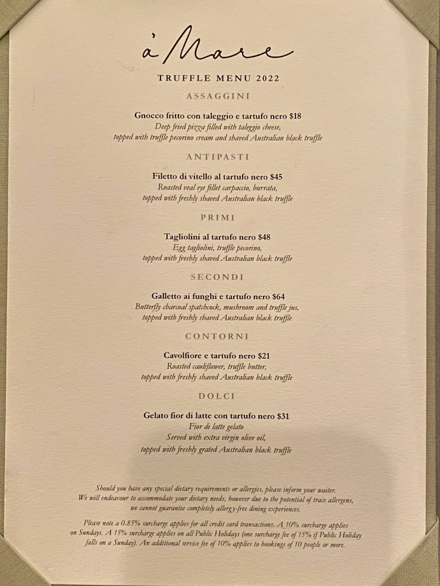 Menu, a’Mare