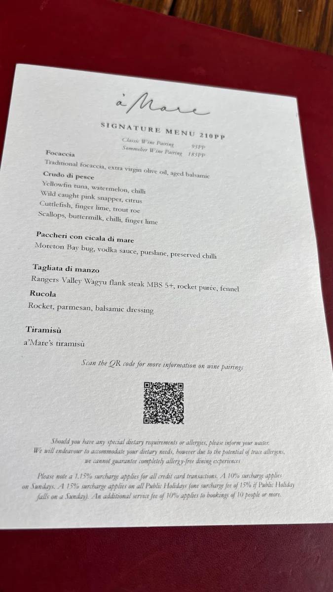 Menu, a’Mare