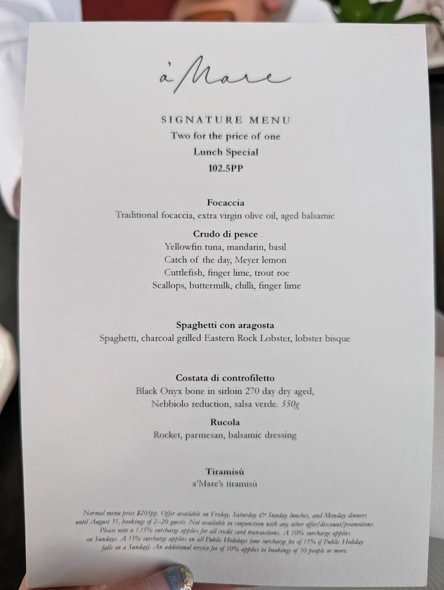 Menu, a’Mare