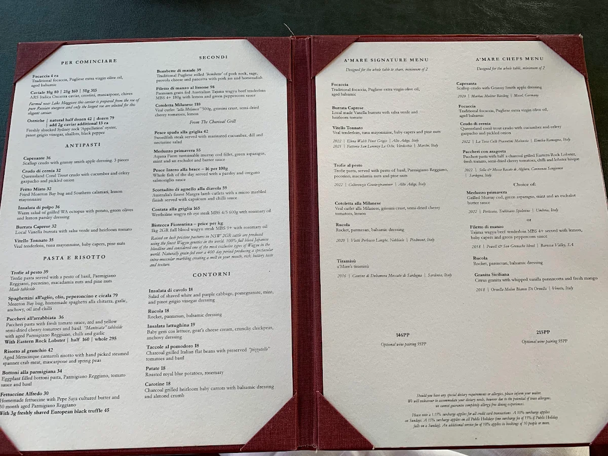 Menu, a’Mare