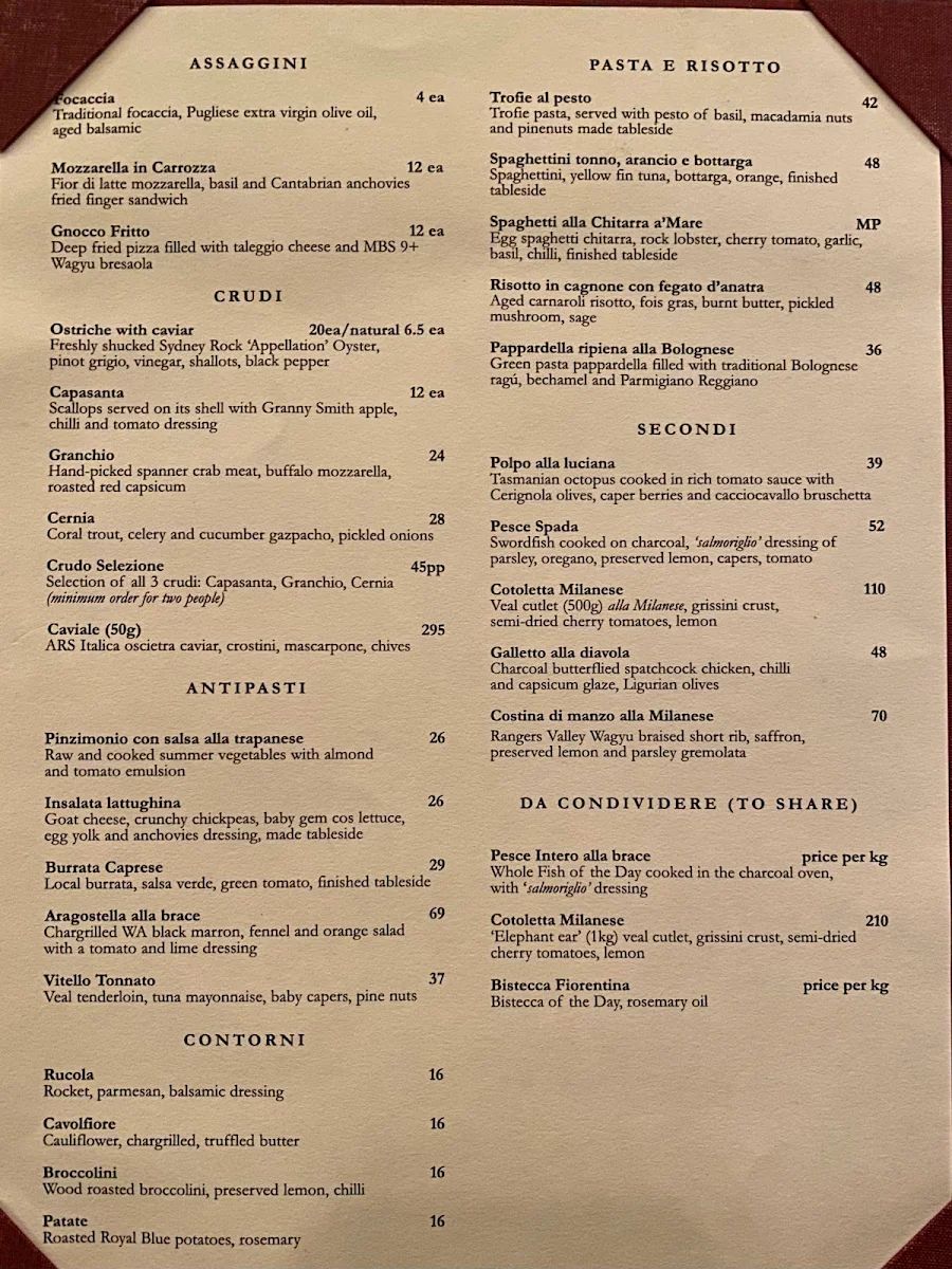 Menu, a’Mare
