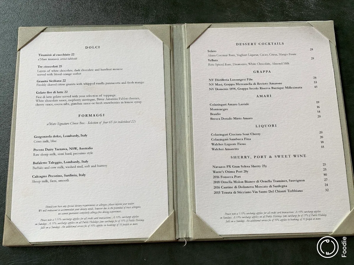 Menu, a’Mare