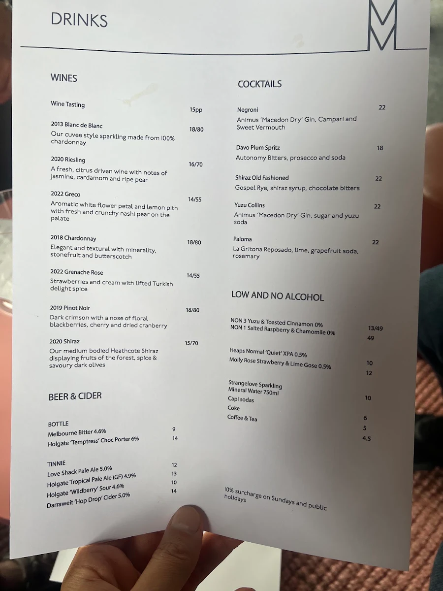 Menu, Mount Monument Winery Restaurant & Retreat
