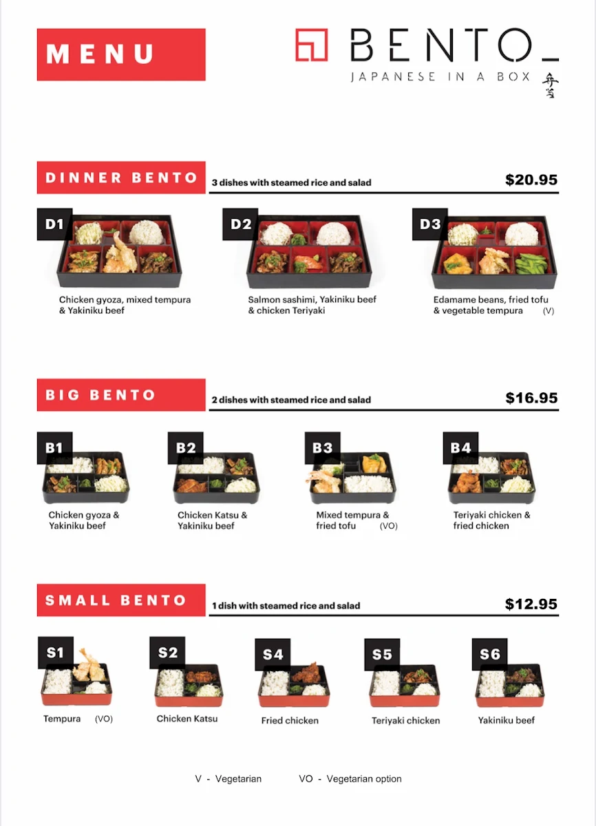 Menu, Bento Shoreline