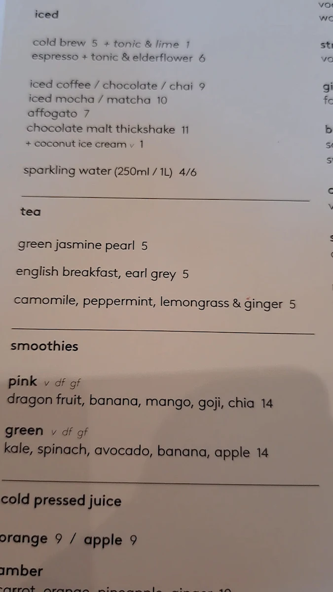 Menu, Top Paddock Cafe