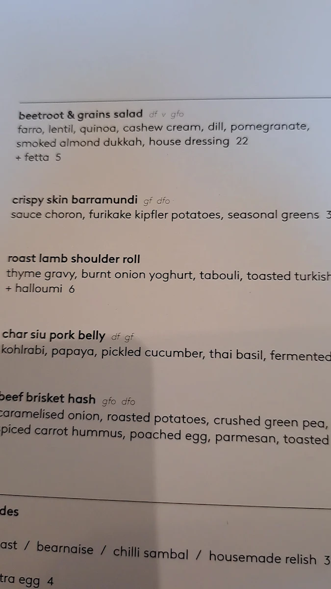Menu, Top Paddock Cafe
