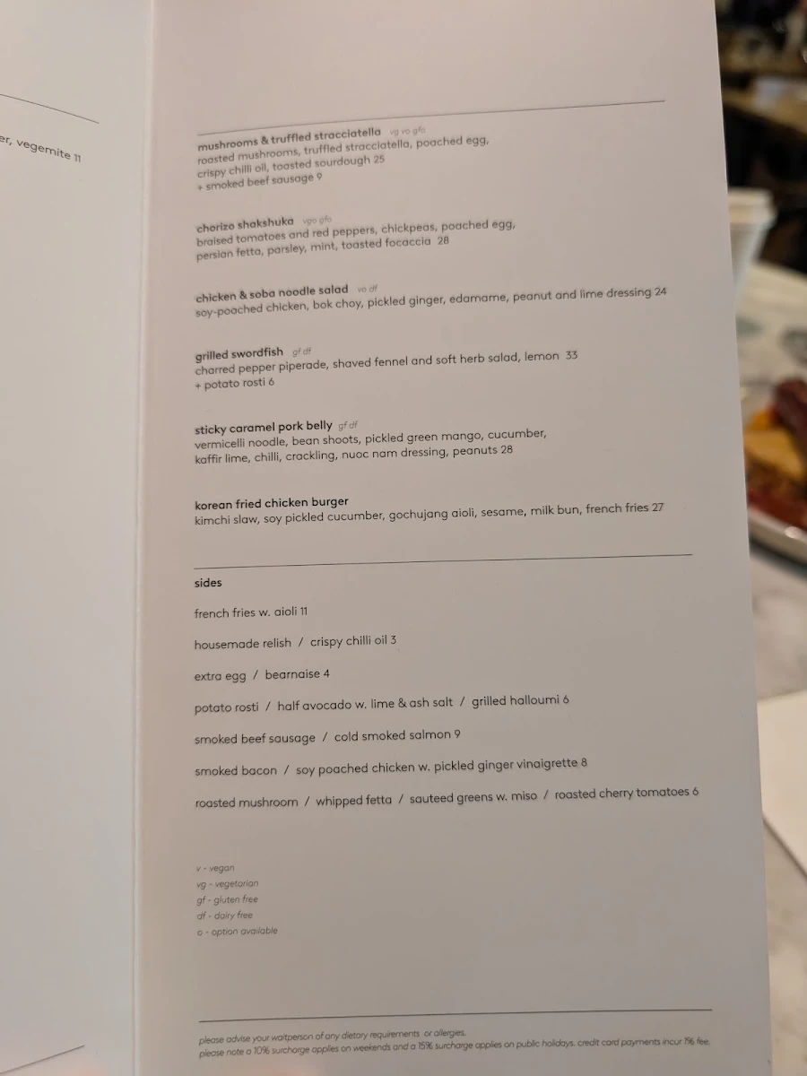 Menu, Top Paddock Cafe
