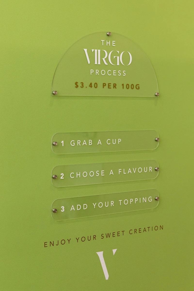 Menu, Virgo Frozen Yoghurt Bar