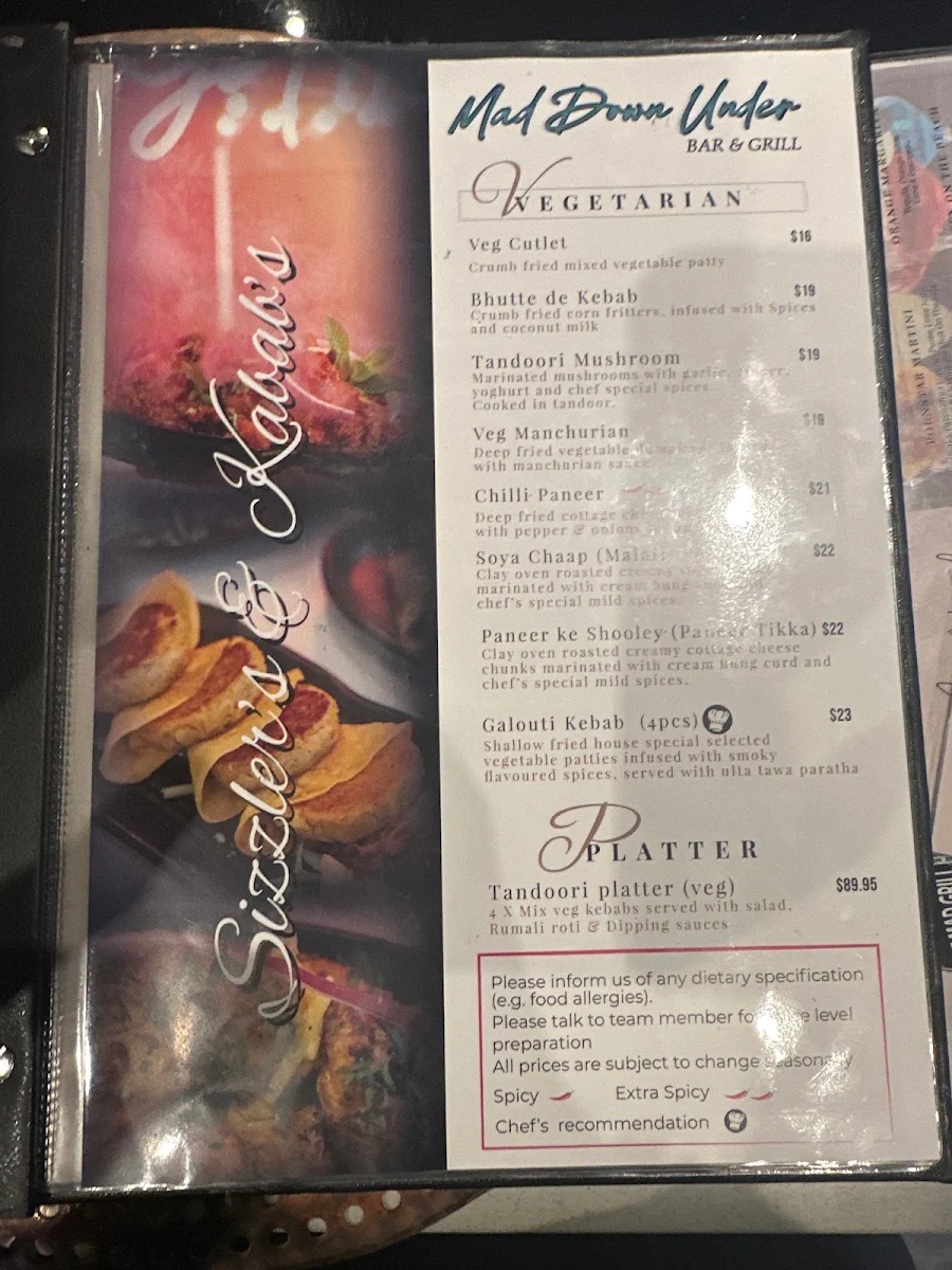 Menu, The Mad Grill House