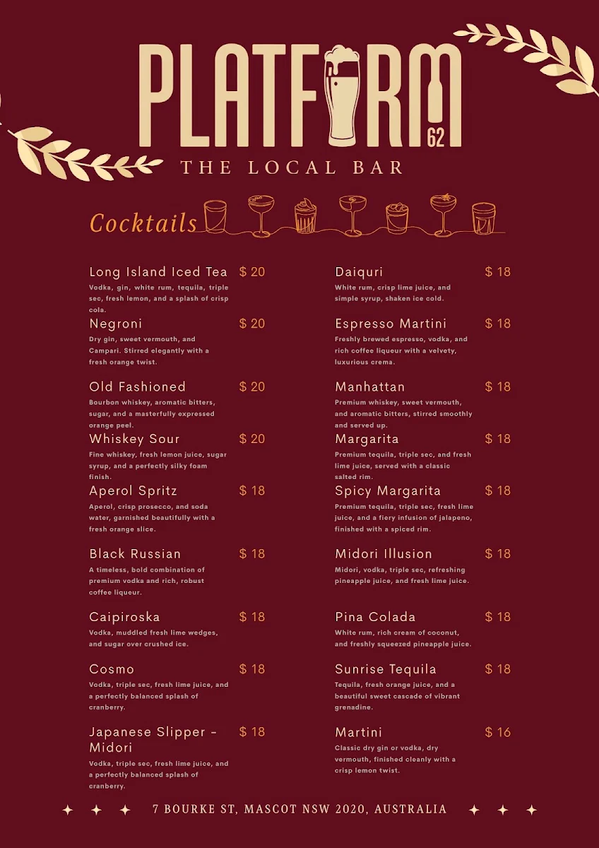 Menu, PLATFORM 62