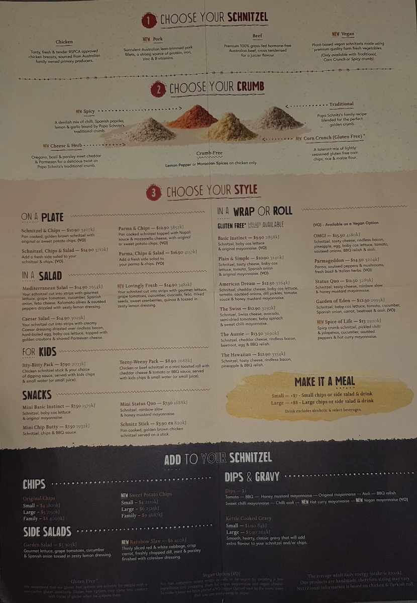 Menu, Schnitz Werribee