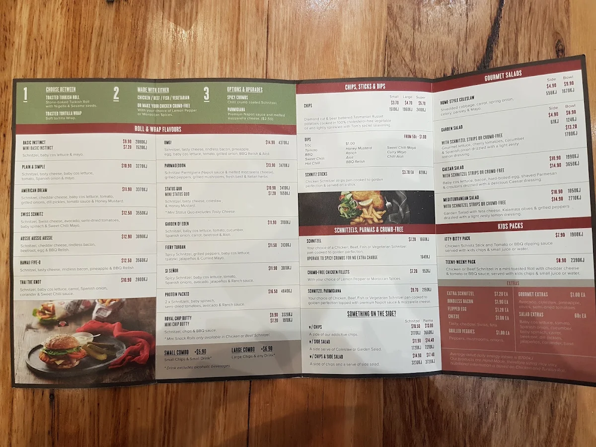 Menu, Schnitz Werribee