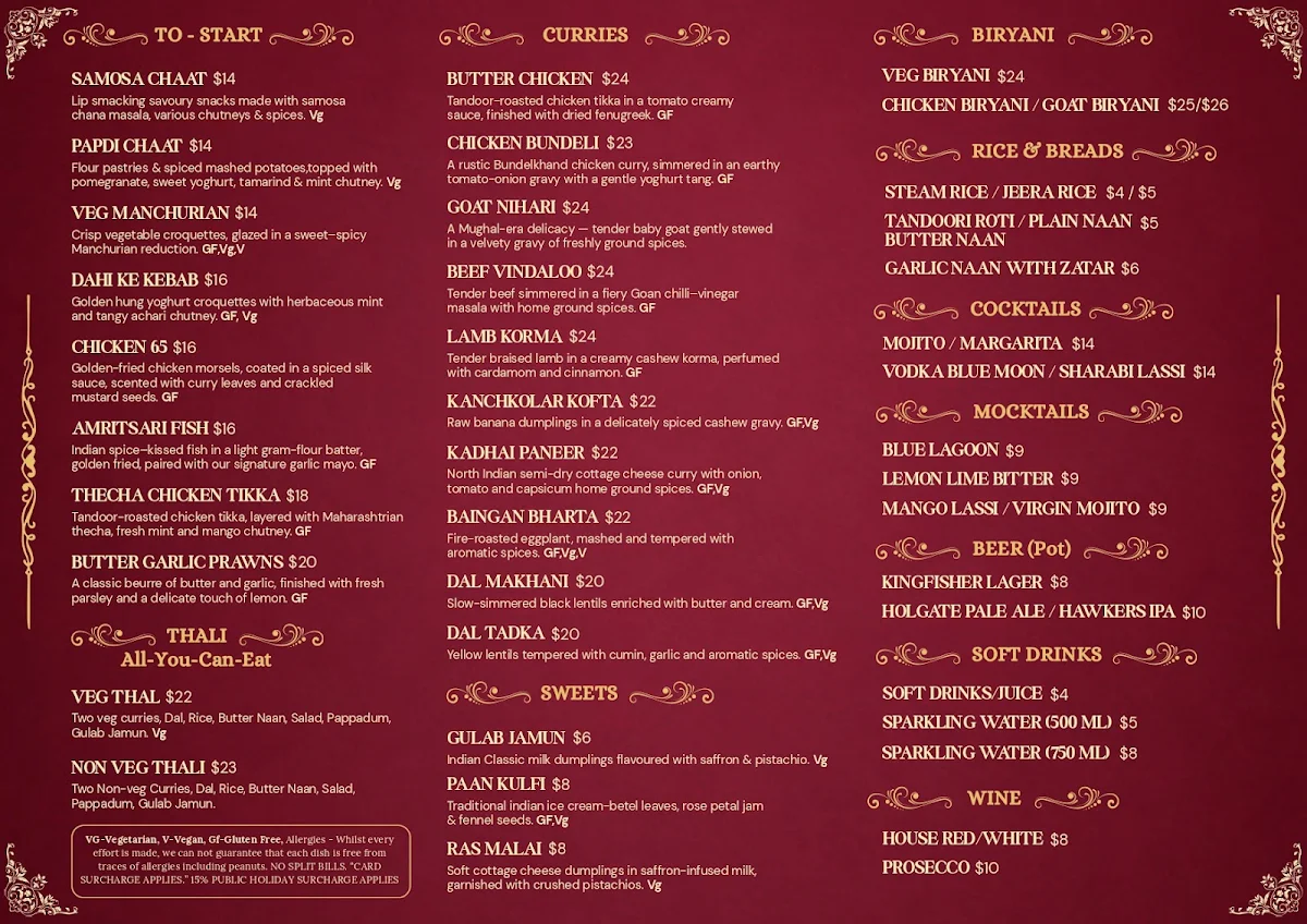 Menu, Gaylord Indian Restaurant