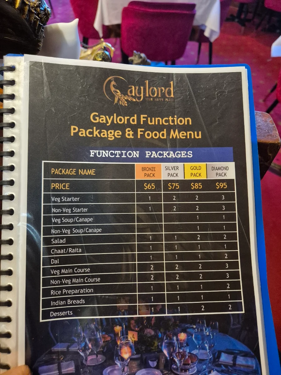 Menu, Gaylord Indian Restaurant