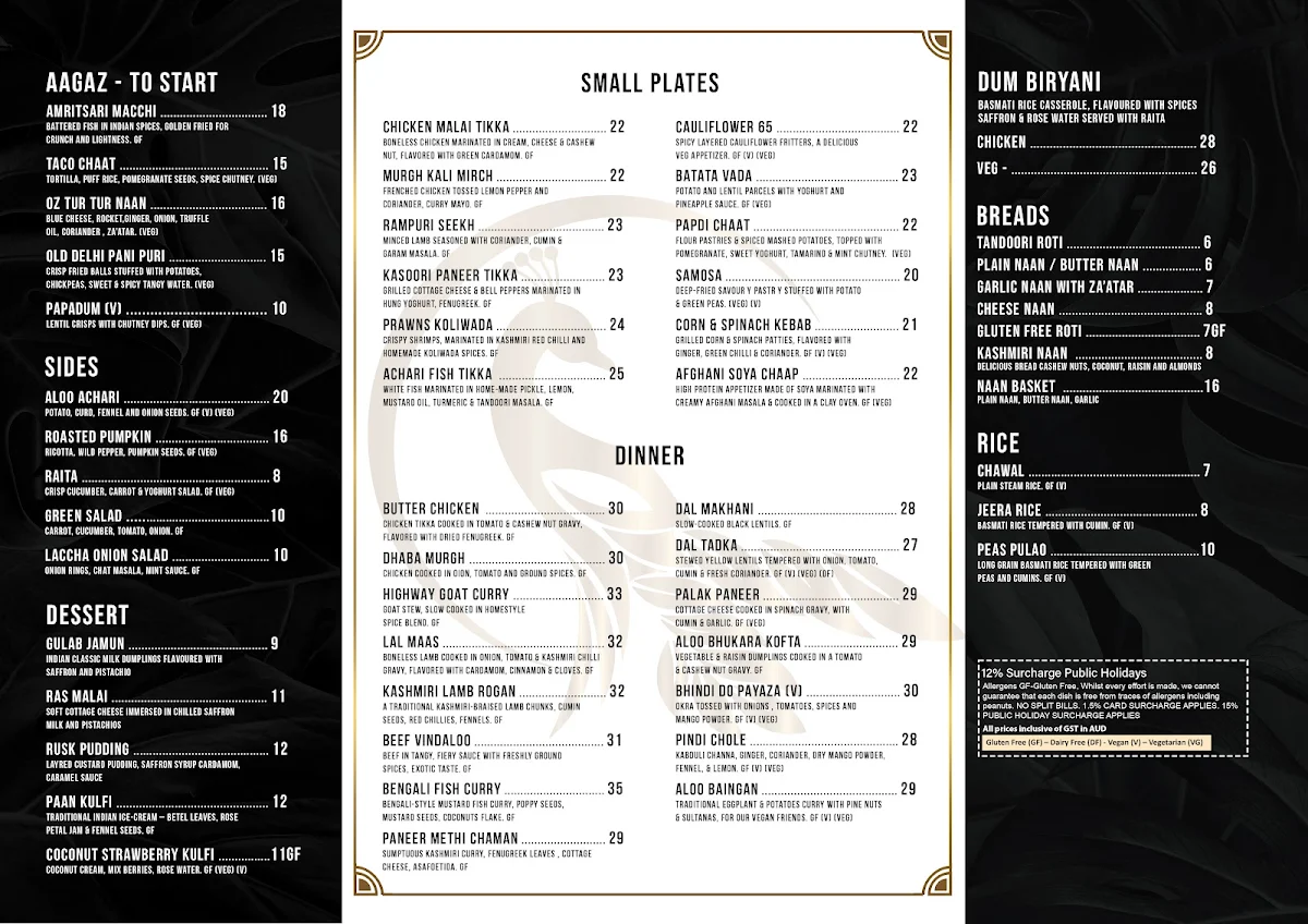 Menu, Gaylord Indian Restaurant