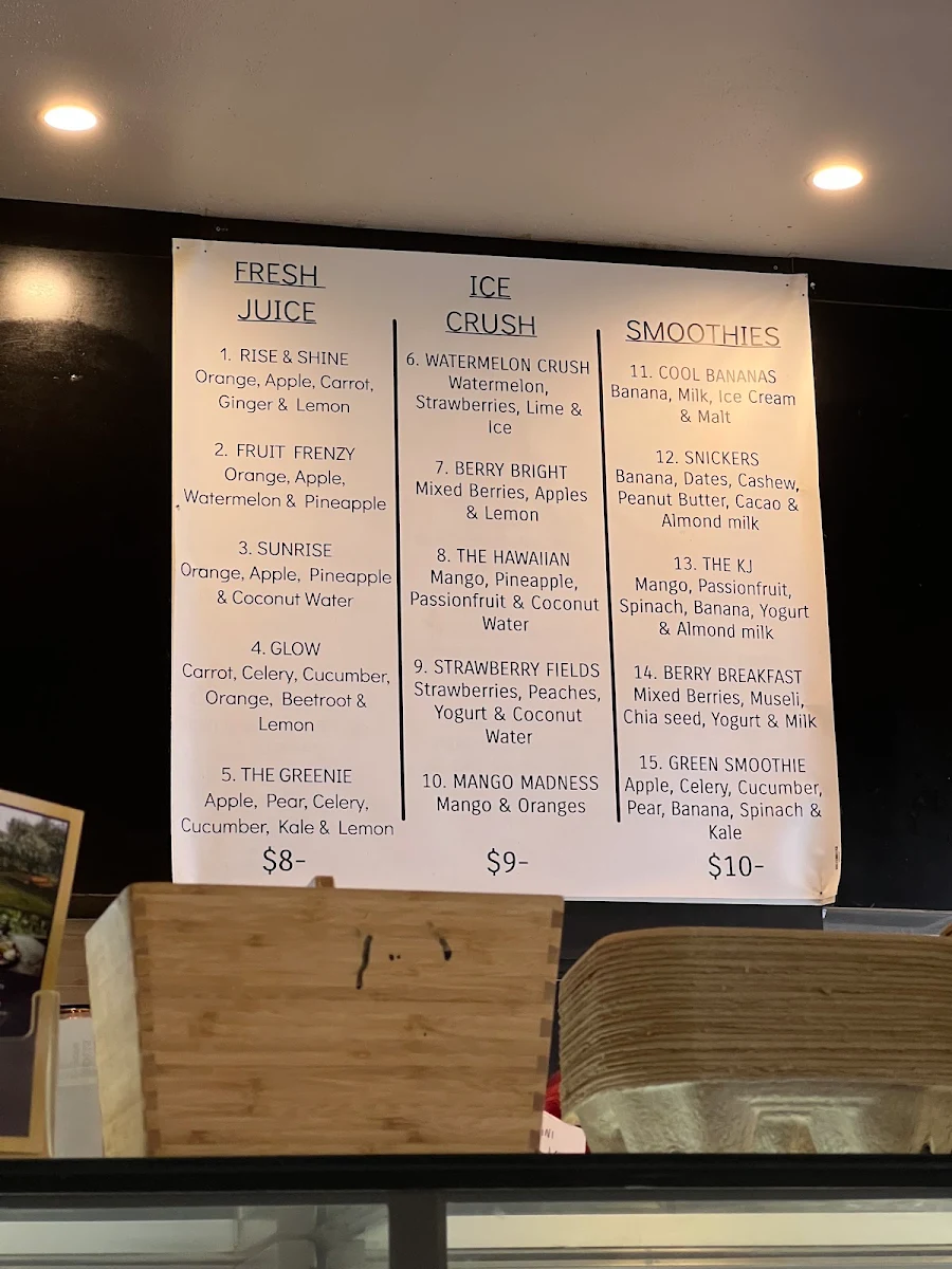 Menu, CINCO. Cafe & Juice bar