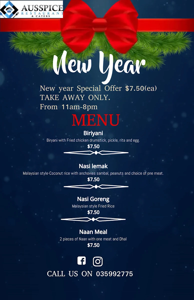 Menu, Ausspice Restaurant & Caters