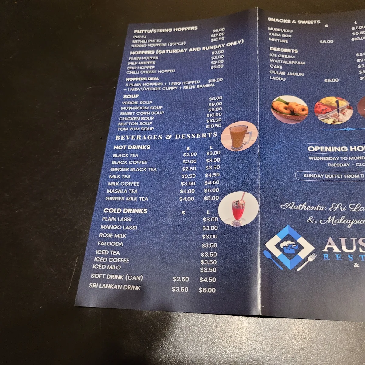 Menu, Ausspice Restaurant & Caters