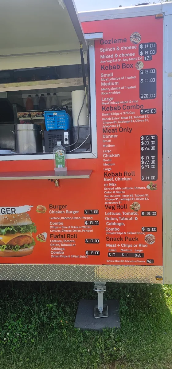 Menu, B & A Kebabs and burgers