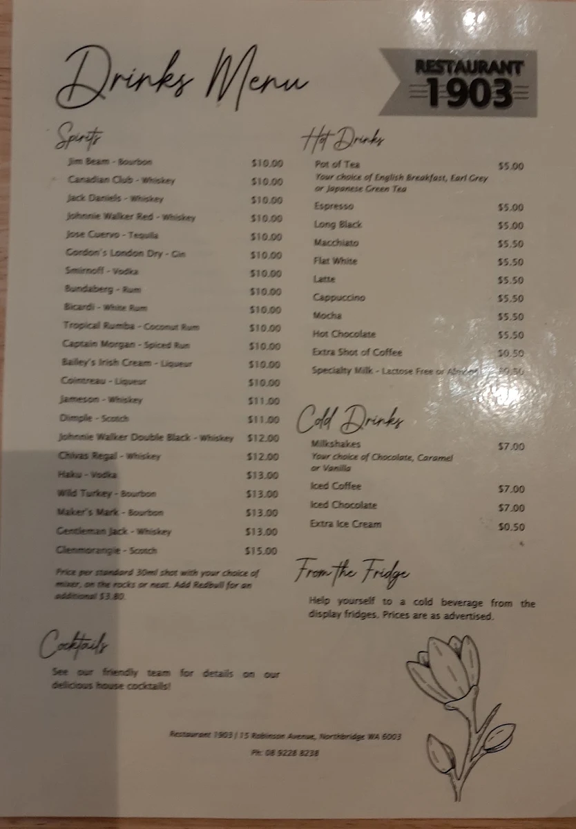 Menu, Restaurant 1903
