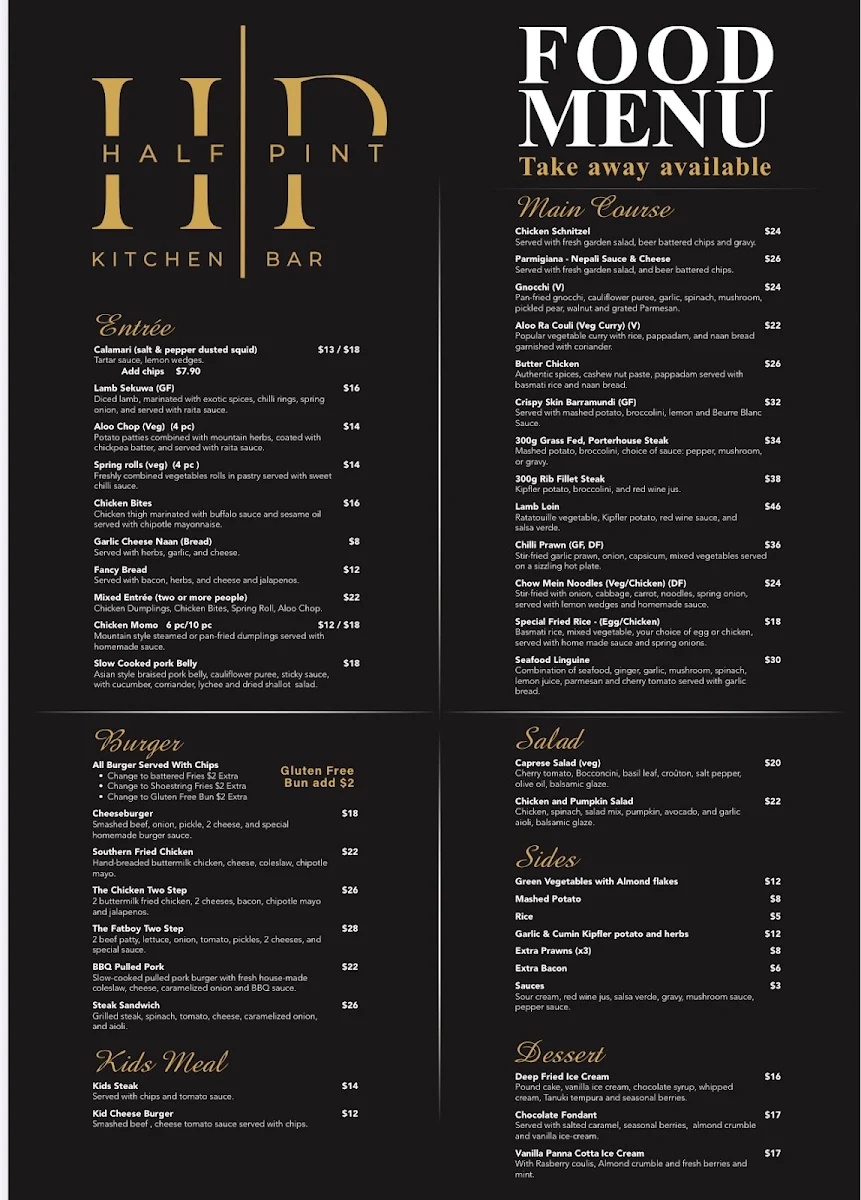 Menu, Half Pint Kitchen + Bar