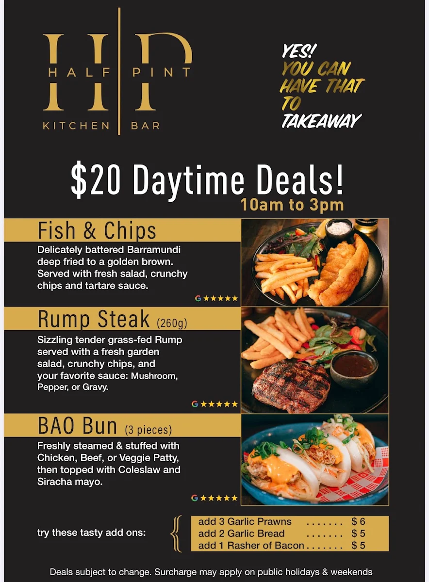 Menu, Half Pint Kitchen + Bar