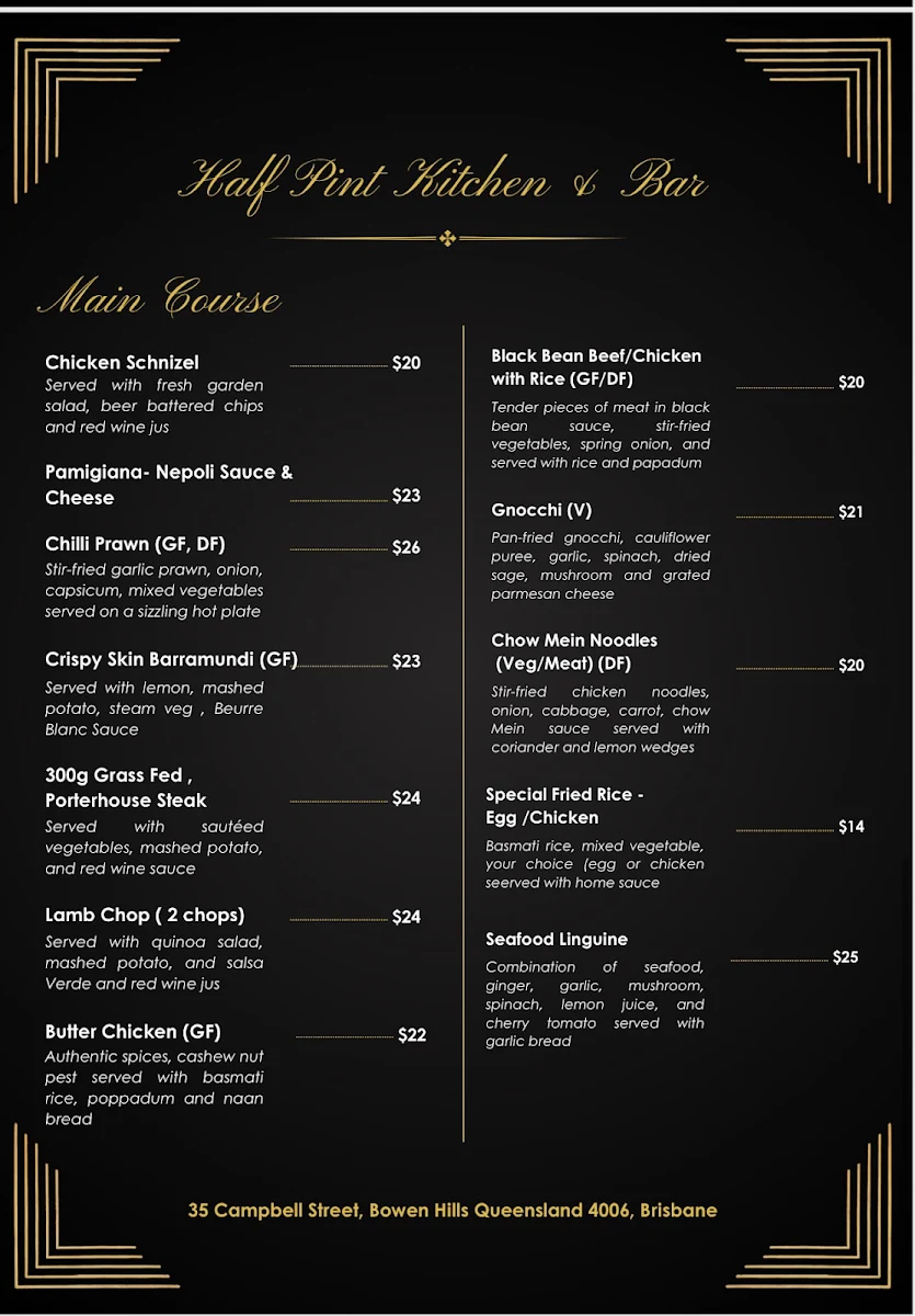 Menu, Half Pint Kitchen + Bar