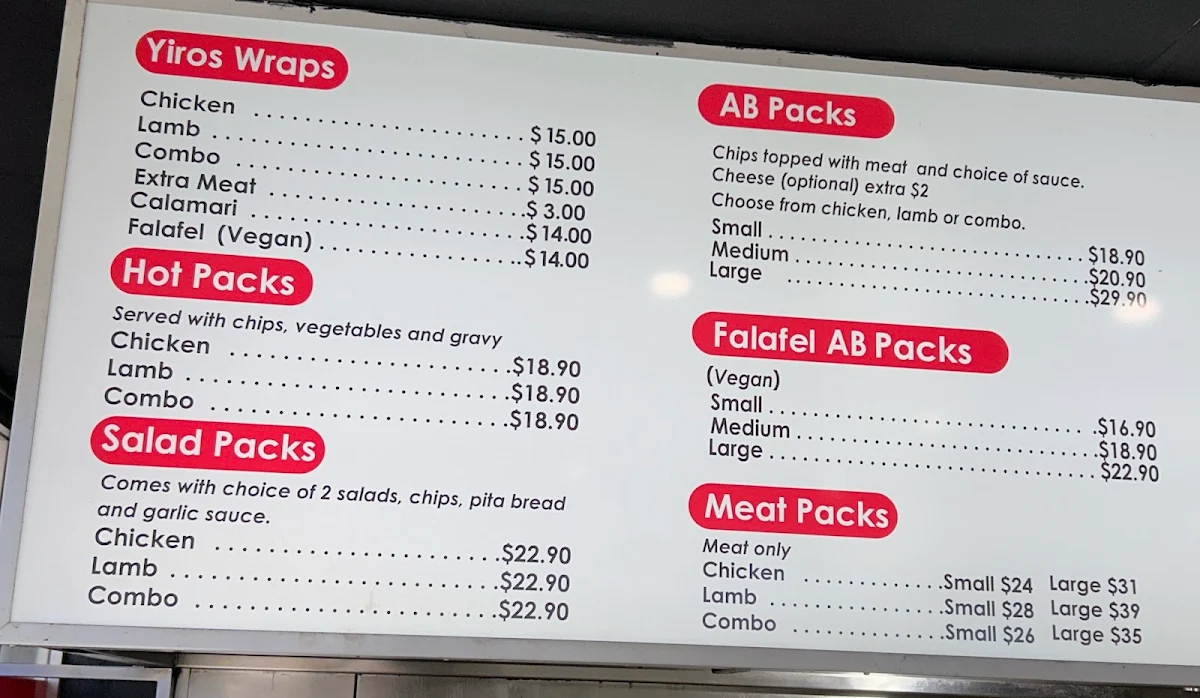 Menu, The Yiros King