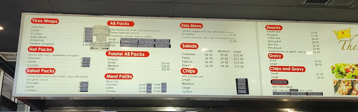 Menu, The Yiros King
