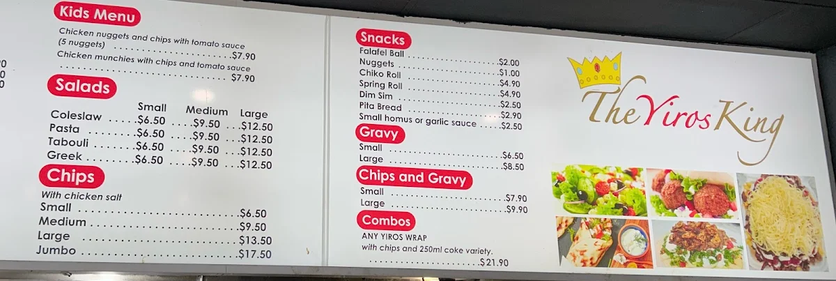 Menu, The Yiros King