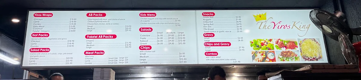 Menu, The Yiros King