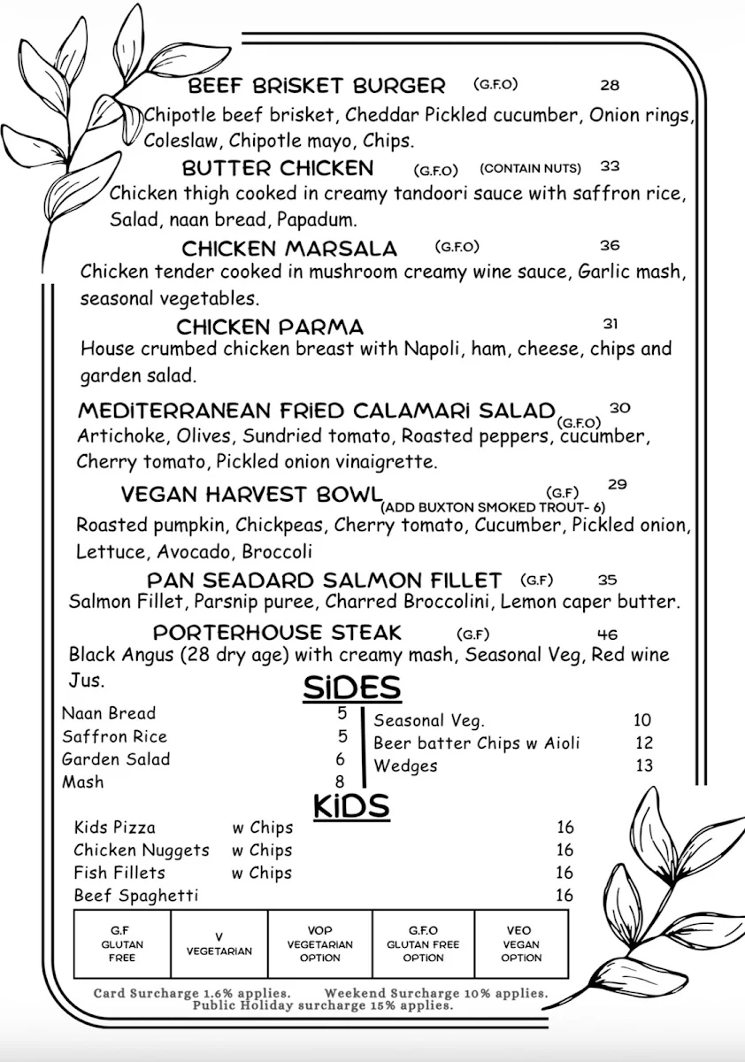 Menu, The Pavilion Bar and Grill Marysville
