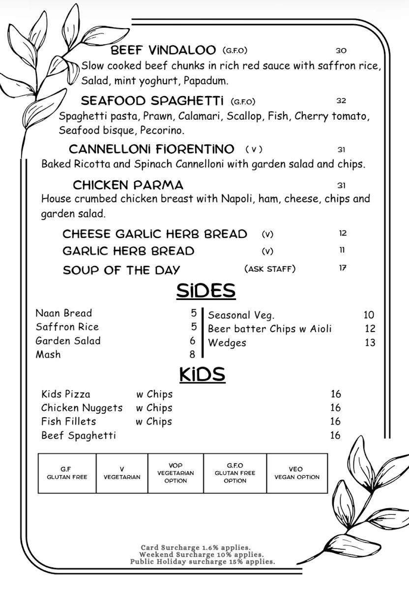 Menu, The Pavilion Bar and Grill Marysville