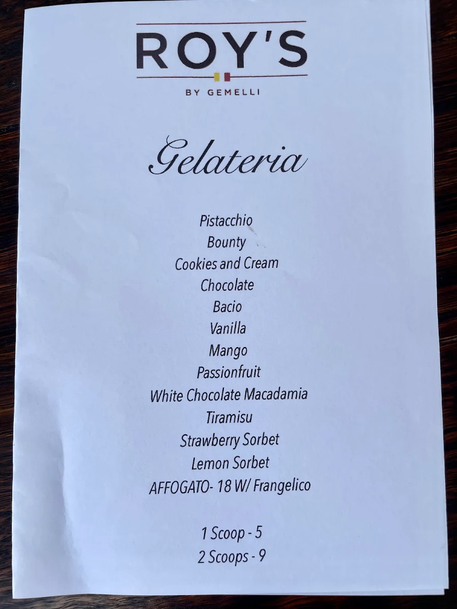 Menu, Roy's by Gemelli