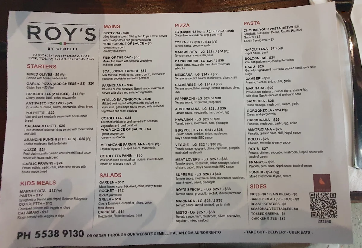 Menu, Roy's by Gemelli