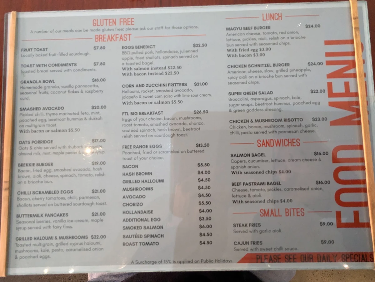 Menu, Follow The Leader Cafe