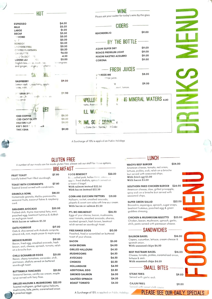 Menu, Follow The Leader Cafe