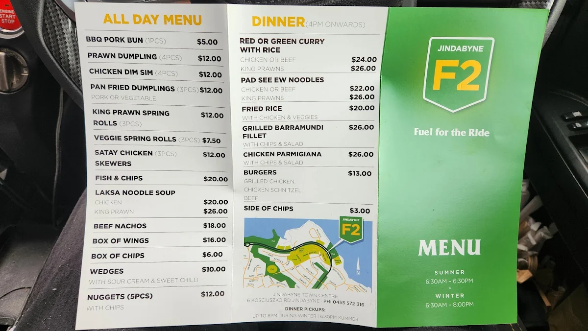 Menu, Jindabyne F2