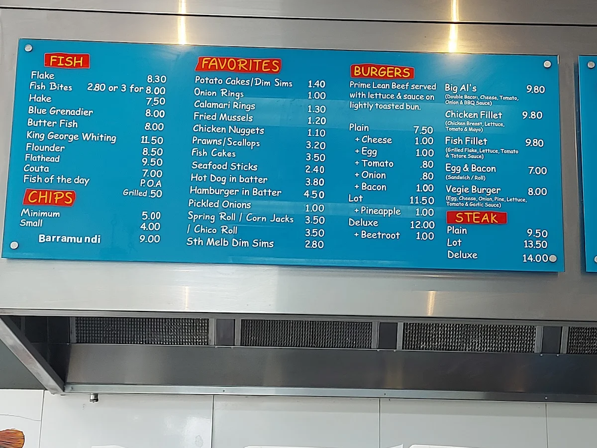 Menu, Pier 31 Fish & Chippery