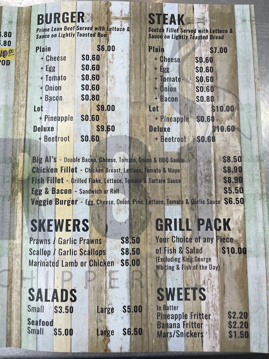 Menu, Pier 31 Fish & Chippery