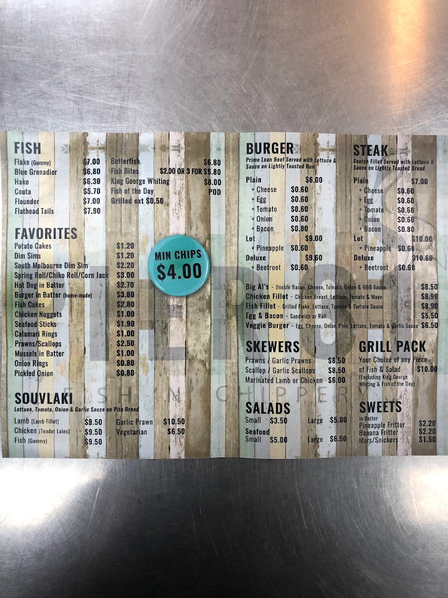 Menu, Pier 31 Fish & Chippery