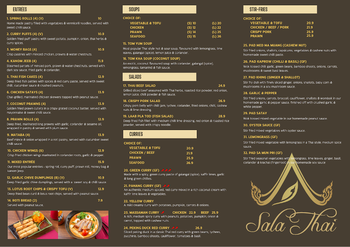Menu, Sala Thai Restaurant