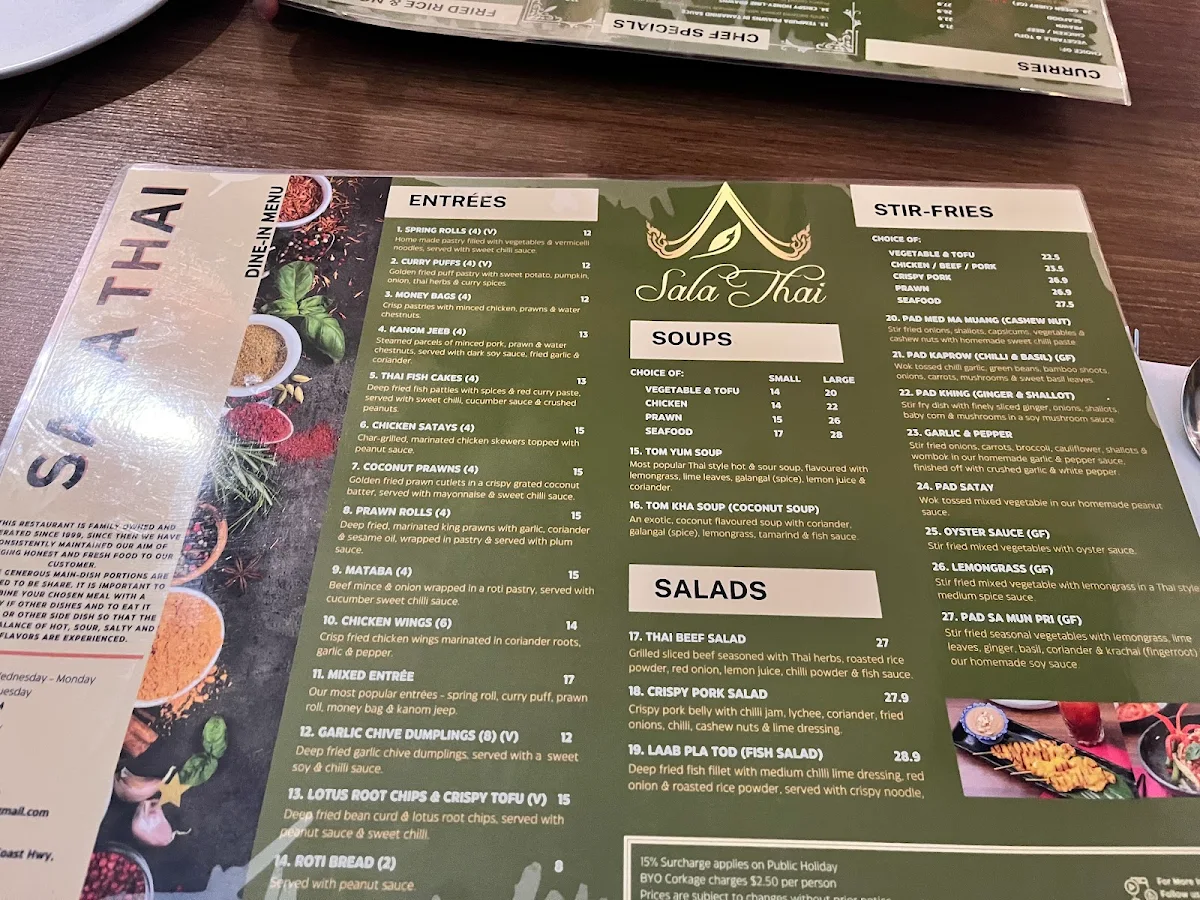 Menu, Sala Thai Restaurant