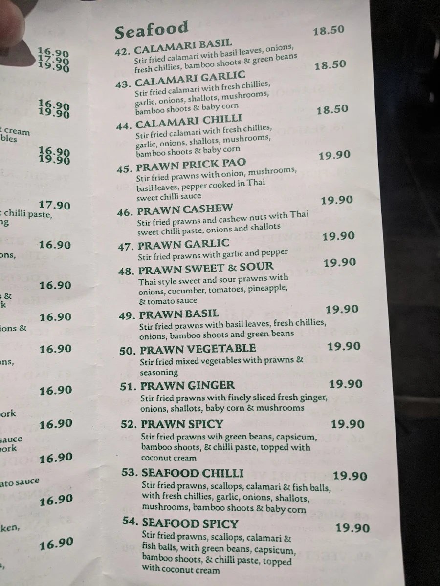Menu, Sala Thai Restaurant