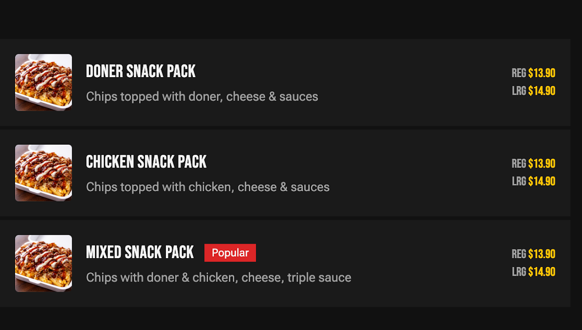 Menu, Grill Palace