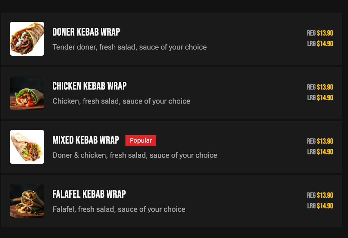 Menu, Grill Palace