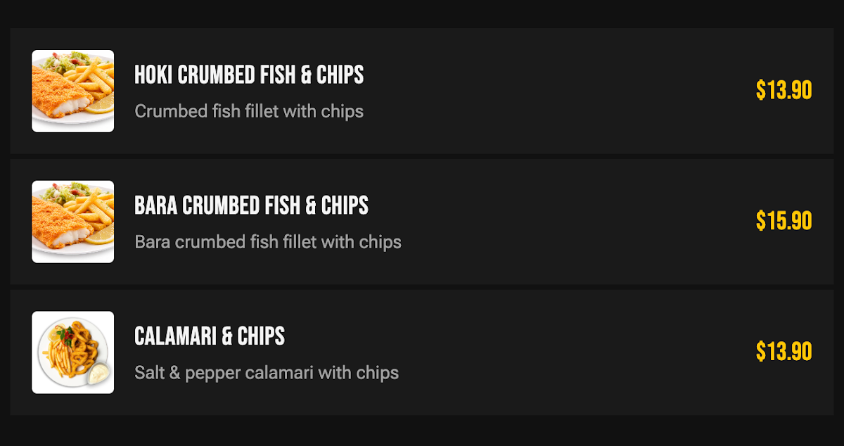 Menu, Grill Palace