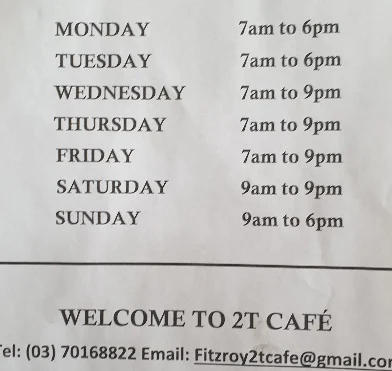 Menu, 2T Cafe